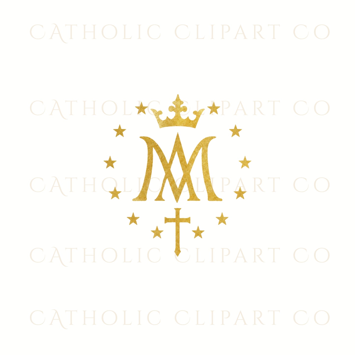 Auspice of Mary Clipart Pack, Gold Marian Monogram PNG, Catholic Symbol Clipart, Ave Maria Logo, Vintage Holy Card Elements, Christian Art