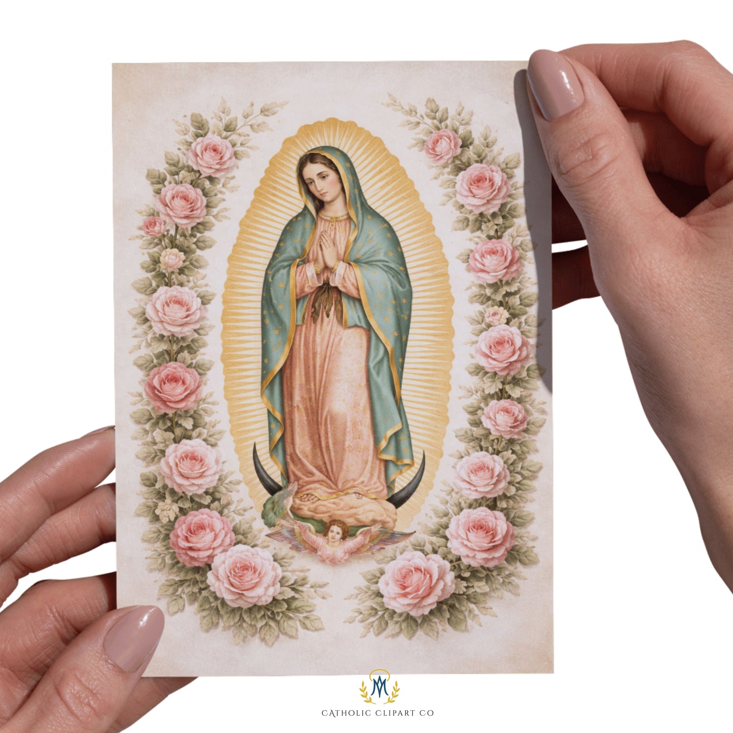Guadalupe Clipart Pink Roses, Our Lady of Guadalupe Catholic Floral PNG, Virgin Mary Religious Wedding Baptism Art, 4 Images