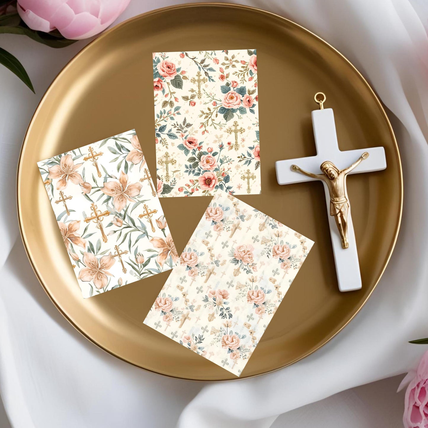 Cottage chic Catholic printable paper, papel imprimible católico estilo cottage chic con diseño espiritual femenino