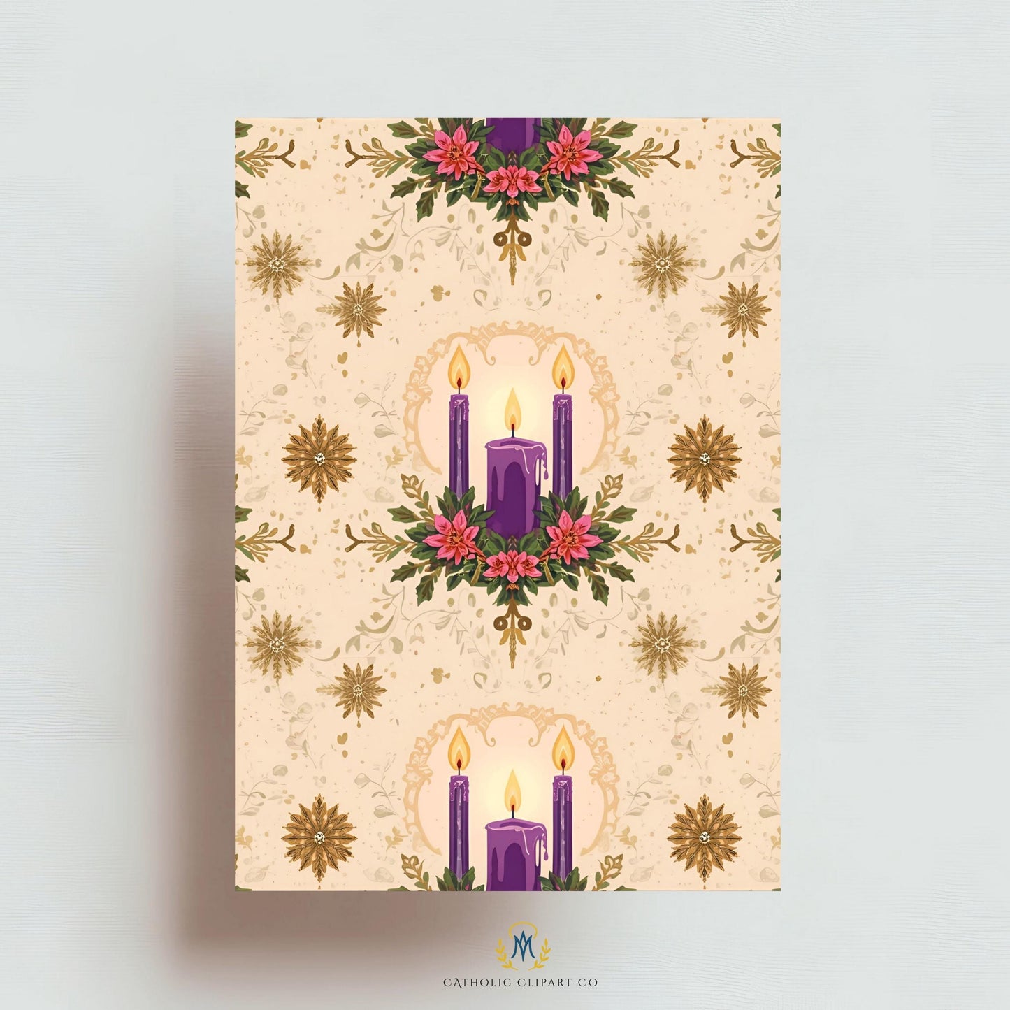 Purple candle Advent digital paper for junk journals / Papel digital de Adviento con velas moradas para junk journals