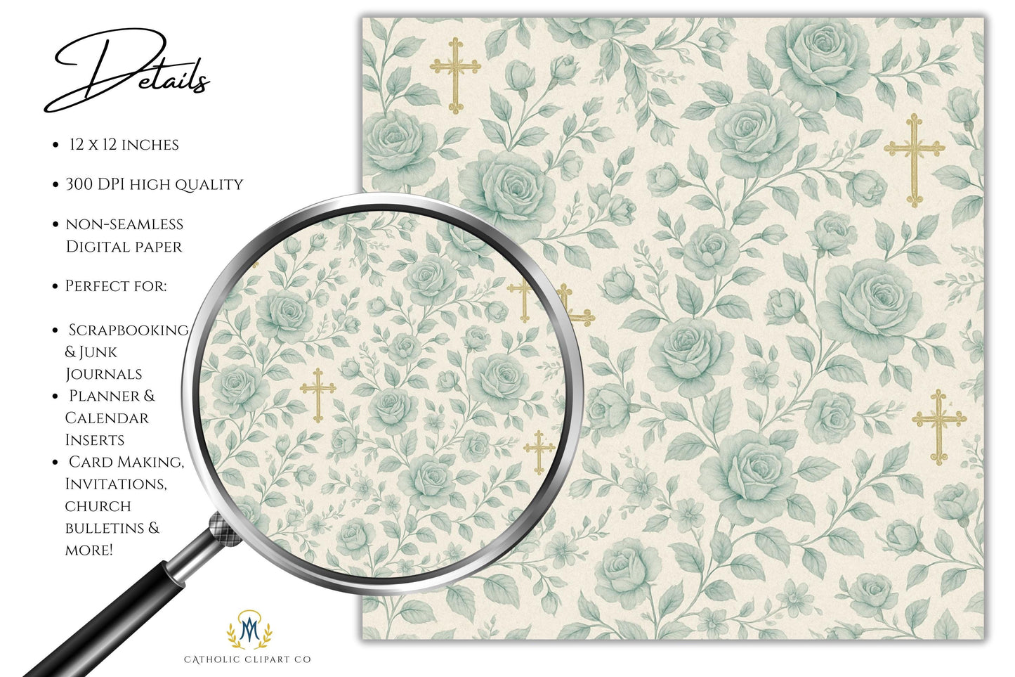 Floral Catholic printable with roses and gold accents • Imprimible católico floral con rosas y acentos dorados