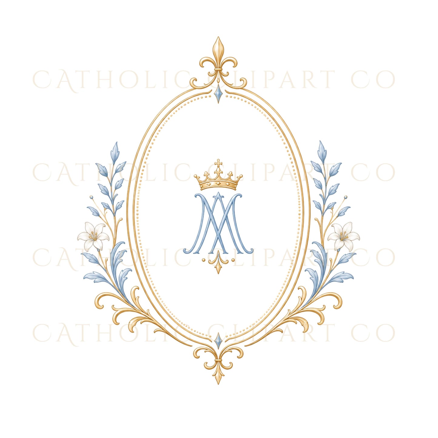 Marian editorial wedding clipart collection with luxury crest elements / Colección editorial mariana para bodas con elementos de escudos elegantes