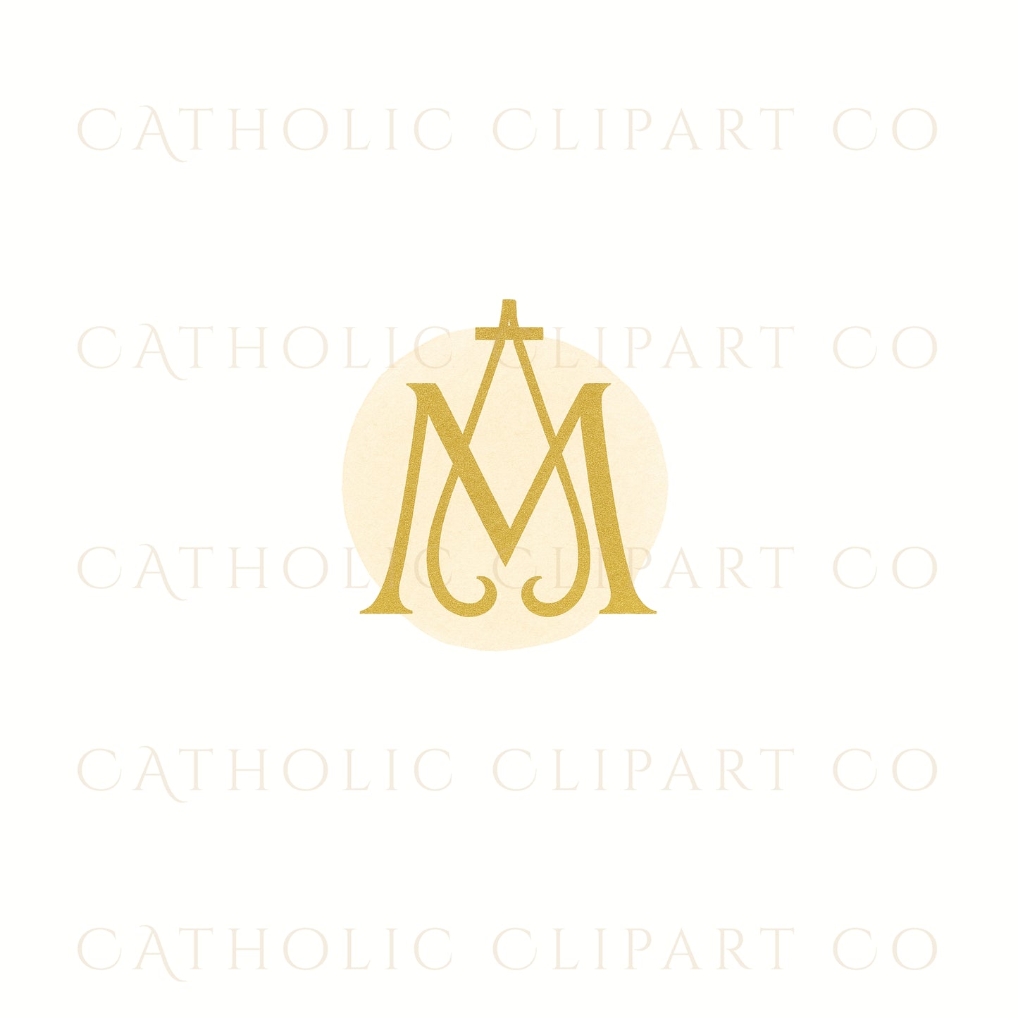 Set of gold Marian monograms with crowns and crosses / Conjunto de monogramas marianos dorados con coronas y cruces
