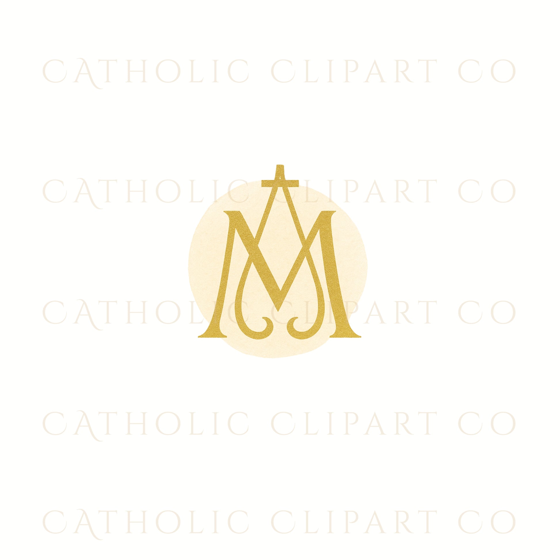 Set of gold Marian monograms with crowns and crosses / Conjunto de monogramas marianos dorados con coronas y cruces
