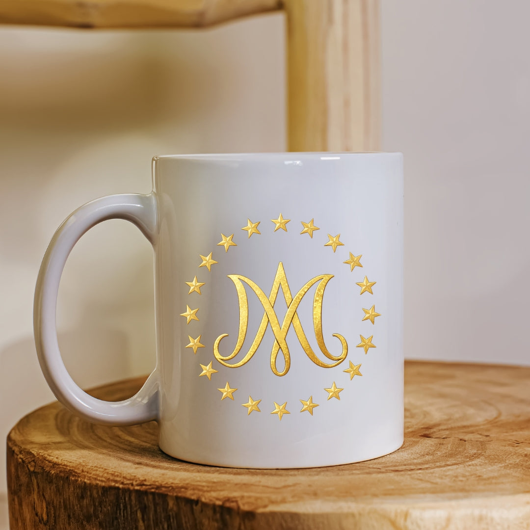 Marian Crest Clipart Set | Gold Marian M Monogram, Catholic Frame & Halo Symbols, Virgin Mary PNG