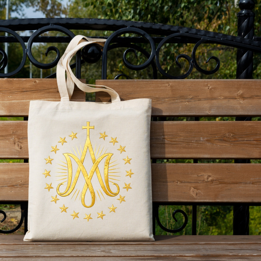 Marian Crest Clipart Set | Gold Marian M Monogram, Catholic Frame & Halo Symbols, Virgin Mary PNG