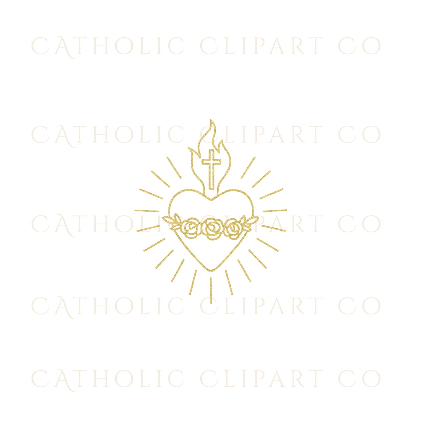 Gold Sacred Hearts Clipart Bundle, Sacred Heart of Jesus & Immaculate Heart of Mary, Catholic Gold Foil PNG JPG Set