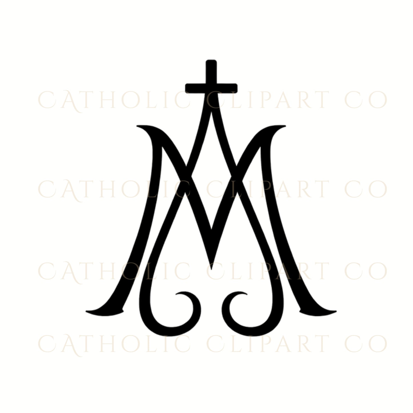Black Marian Monogram Clipart PNG | Catholic Auspice of Mary M Logo, Crown & Cross Symbols | Commercial Use Religious Art