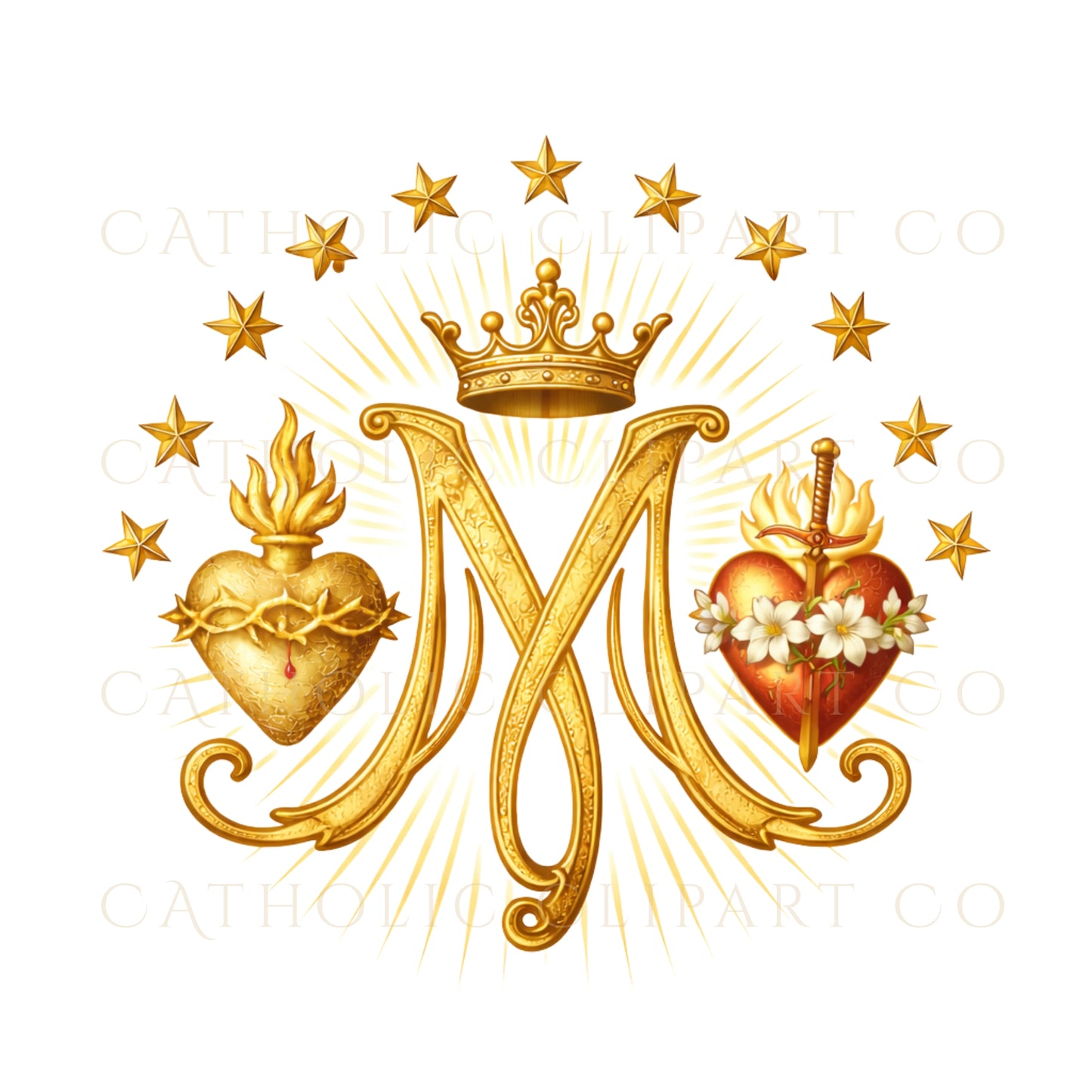 Sacred Heart Catholic Symbol Suite | IHS, Eucharist, Cross & Marian Emblems PNG | Catholic Wedding and Sacramental Designs