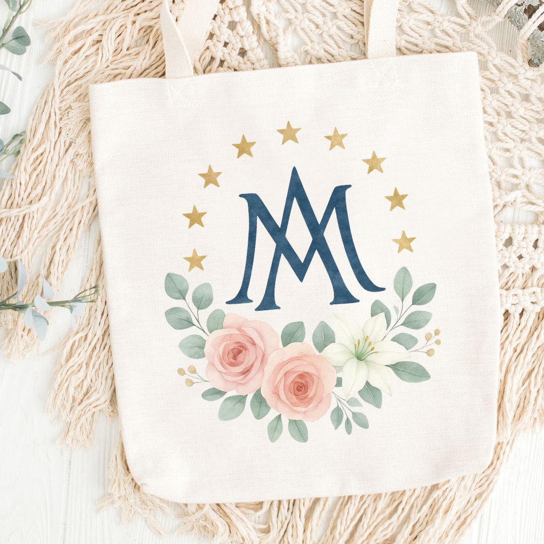May include: Two digital prints featuring a navy blue monogram of the letters M and A intertwined, surrounded by a wreath of soft pink roses, white lilies, and green eucalyptus leaves, topped with a semi-circle of gold stars. 