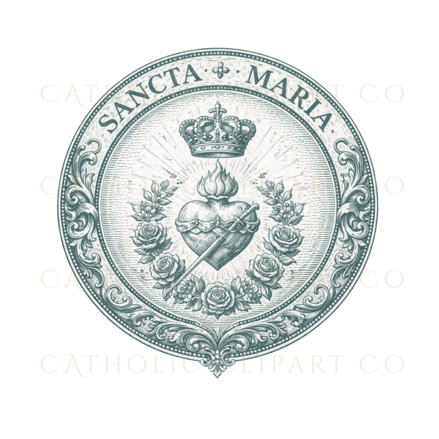 Catholic Clipart Bundle PNG | Sacred Heart IHS Virgin Mary St Joseph Catholic Symbols | Church Crest Graphics for Wedding Invitations