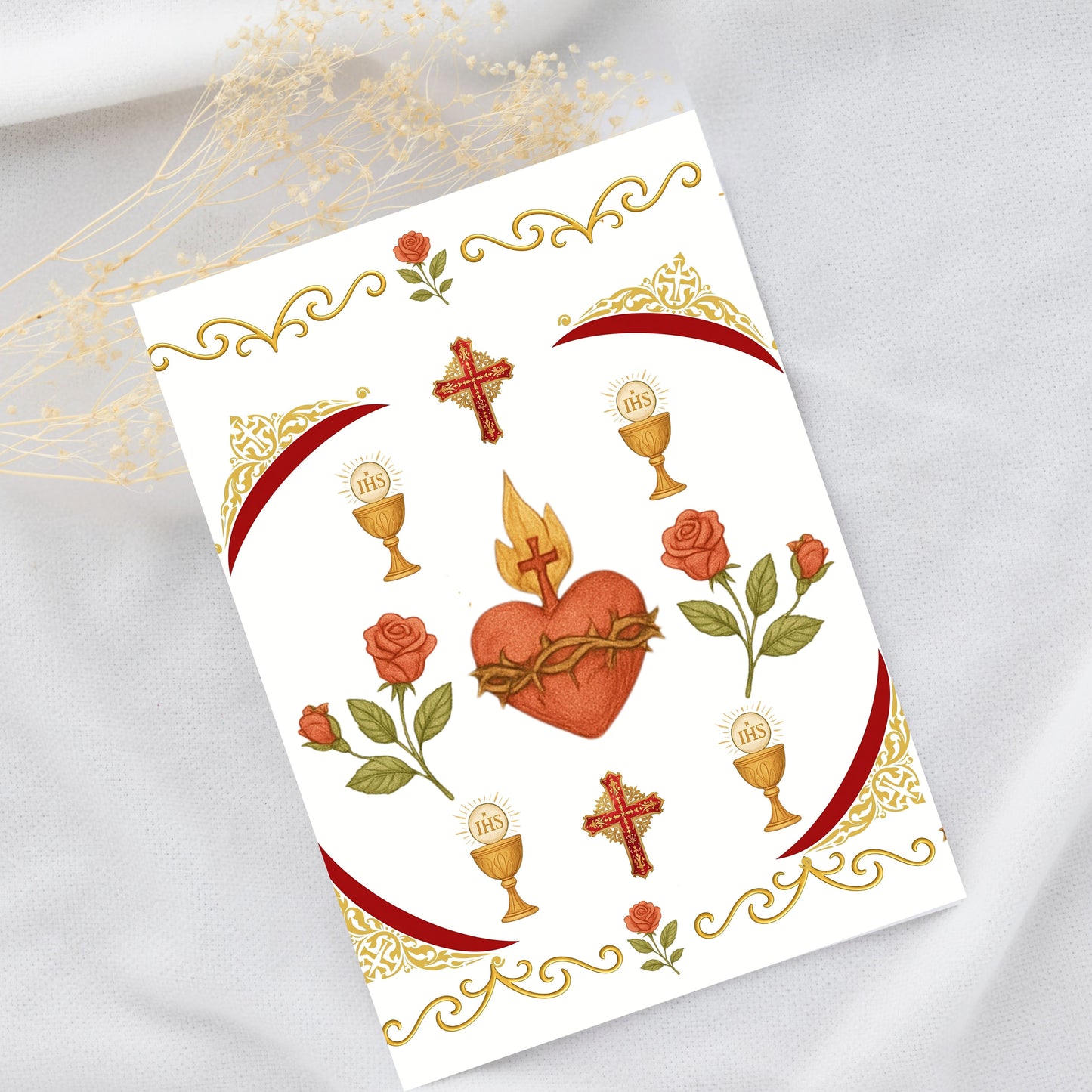 Sacred Heart vintage Catholic art paper for feast day cards, journaling, or religious scrapbook projects. 