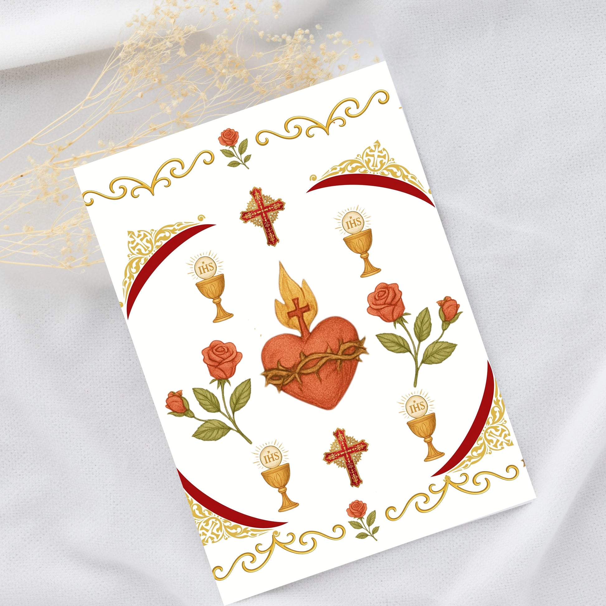 Sacred Heart vintage Catholic art paper for feast day cards, journaling, or religious scrapbook projects. 
