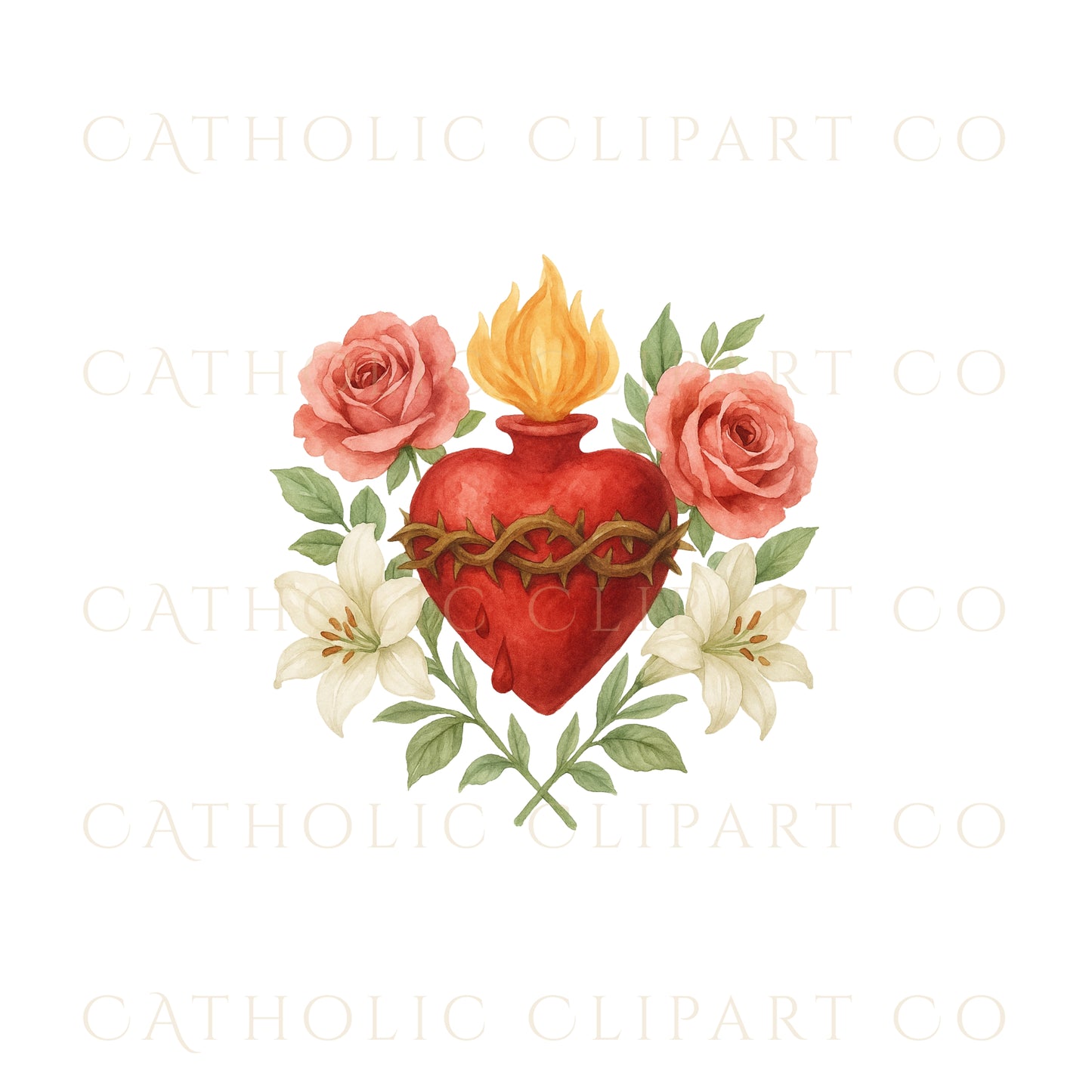 Sacred Heart Clipart Bundle | Catholic Sacred Hearts PNG JPG | Christian Watercolor Clip Art Set | Commercial Use Religious Clipart