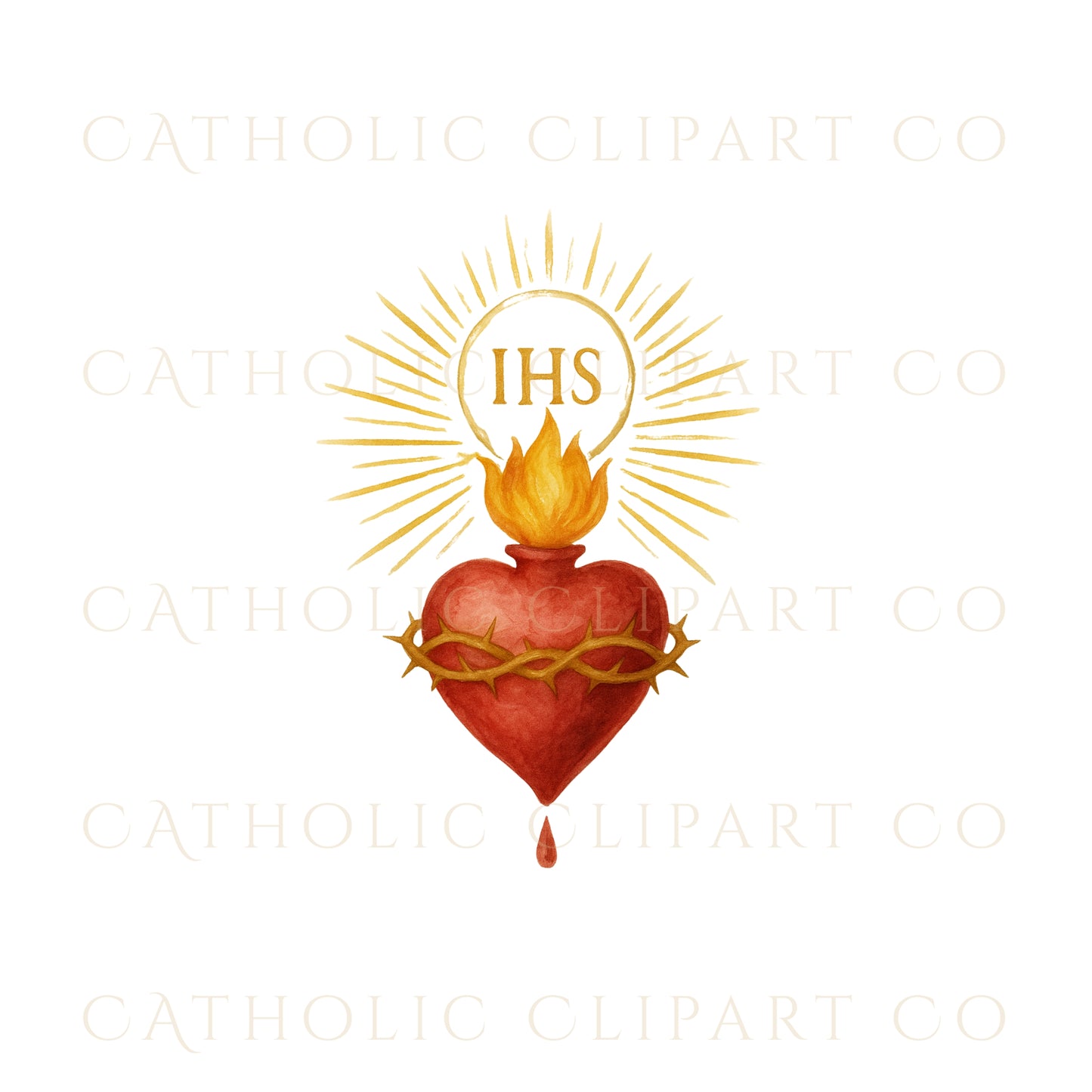 Sacred Heart Clipart Bundle | Catholic Sacred Hearts PNG JPG | Christian Watercolor Clip Art Set | Commercial Use Religious Clipart
