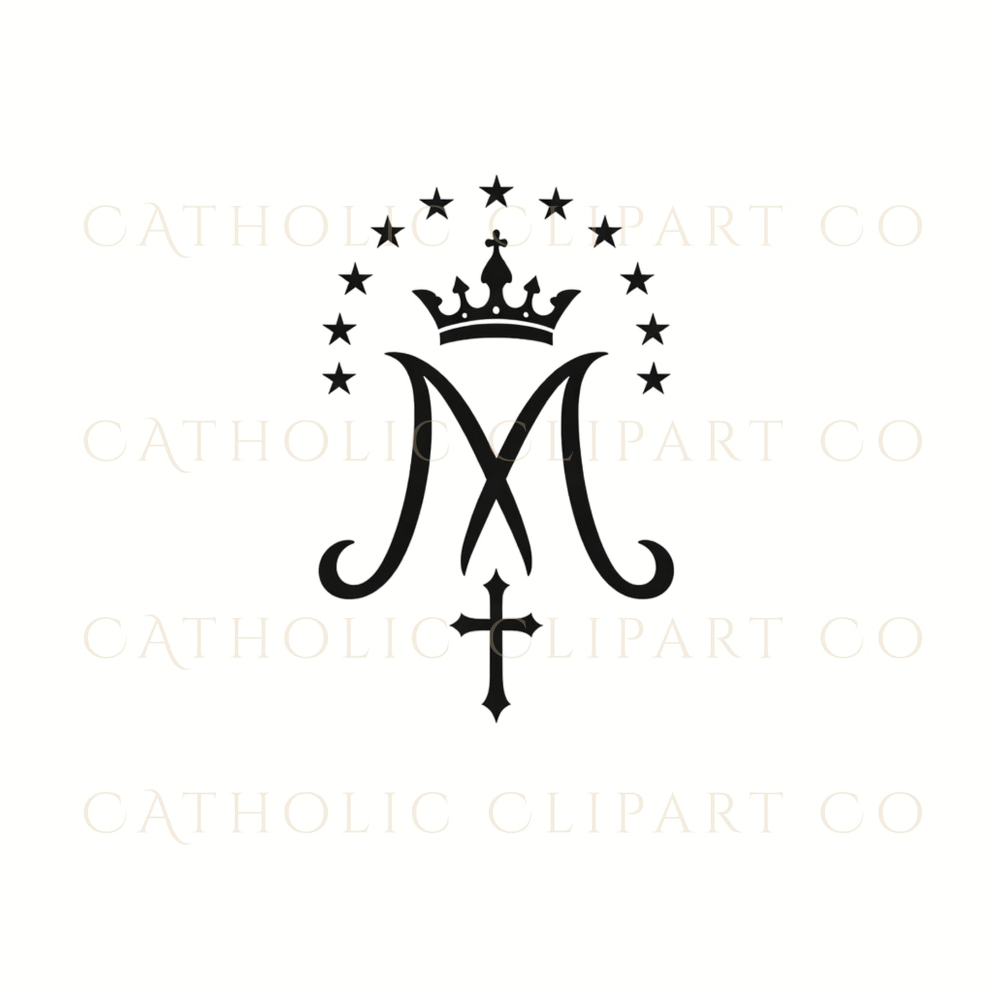 Auspice of Mary Clipart Bundle | Marian Monogram PNG | Catholic Marian Symbol Clipart |Gold & Black Auspice Maria Clipart | Catholic Wedding