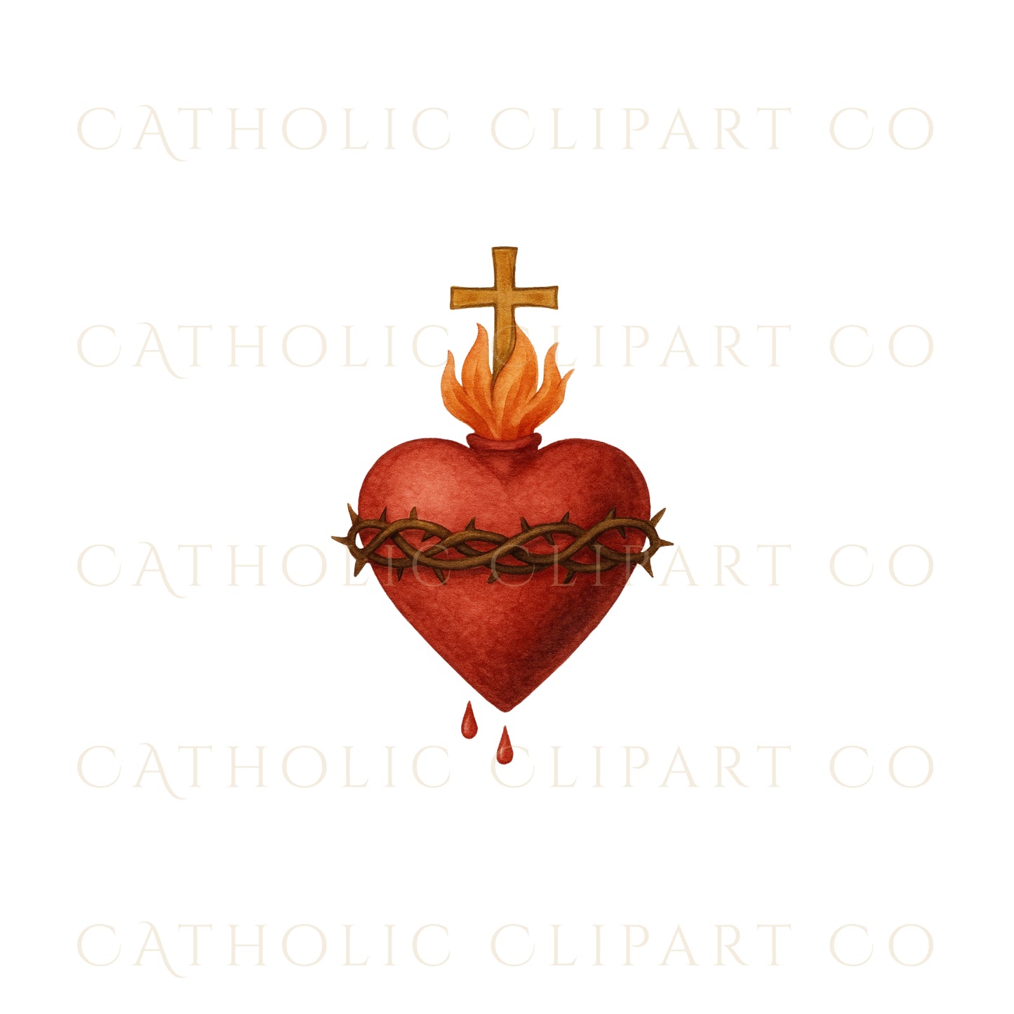 Sacred Heart Clipart Bundle | Catholic Sacred Hearts PNG JPG | Christian Watercolor Clip Art Set | Commercial Use Religious Clipart