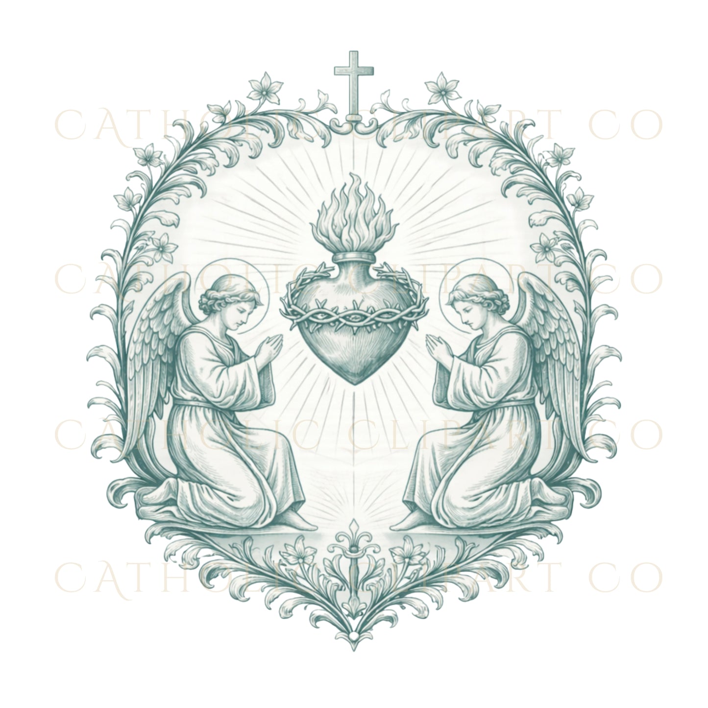 Sacred Heart Catholic symbol clipart PNG detailed devotional emblem set
