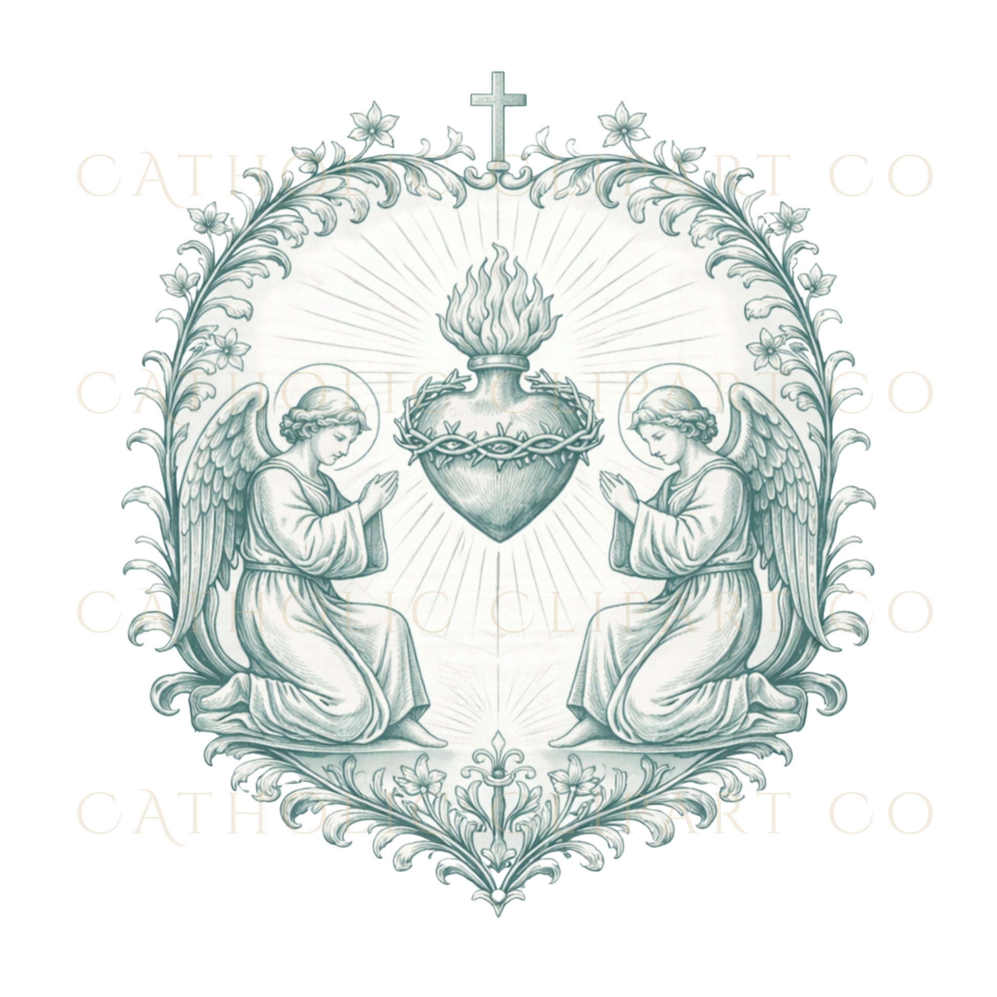 Sacred Heart Catholic symbol clipart PNG detailed devotional emblem set
