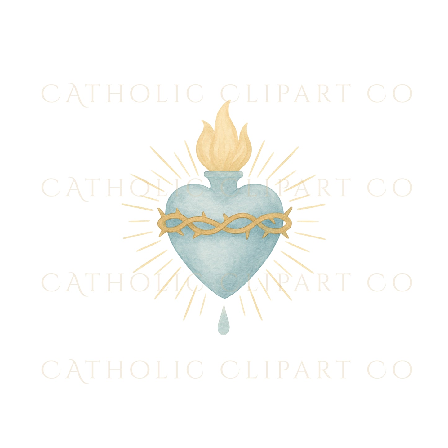 Blue Sacred Heart Clipart Bundle | Catholic Watercolor PNG | Immaculate Heart & Sacred Heart Illustrations | Christian Art
