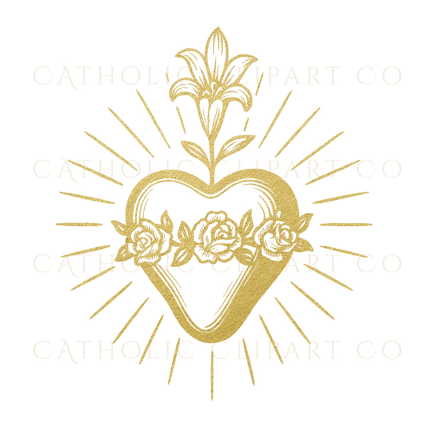 Catholic Sacred Hearts trio gold design – Trío de Sagrados Corazones católicos en dorado