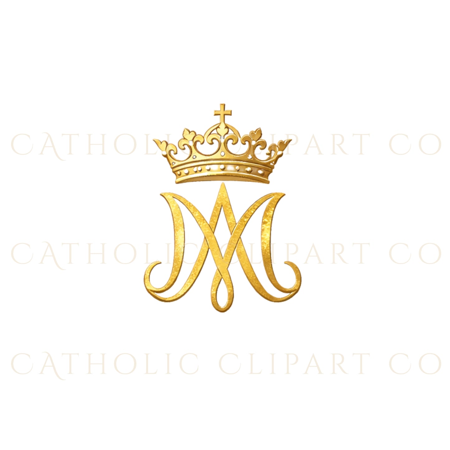Marian Crest Clipart Set | Gold Marian M Monogram, Catholic Frame & Halo Symbols, Virgin Mary PNG