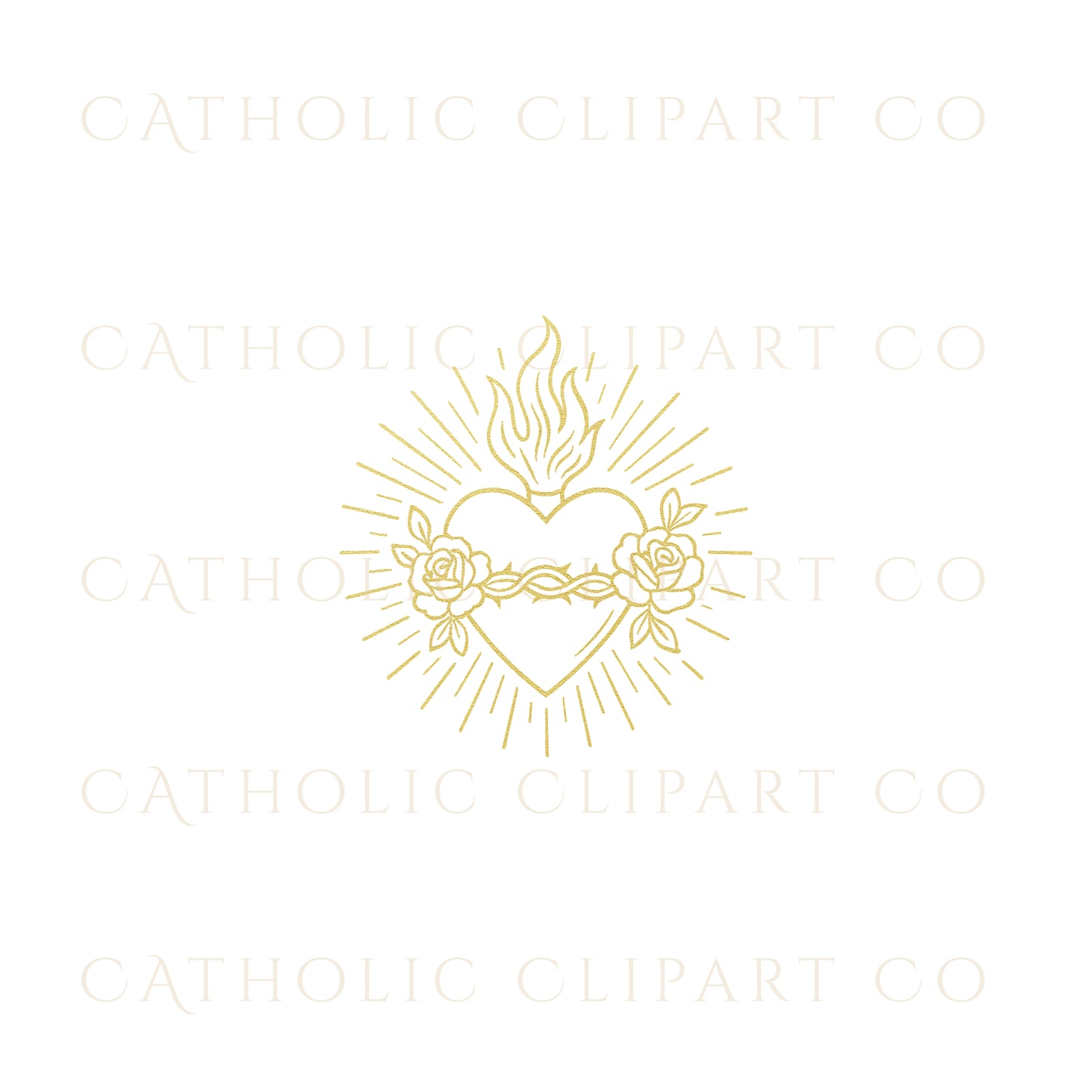 Catholic gold sacred heart clipart for wedding invitations and programs
