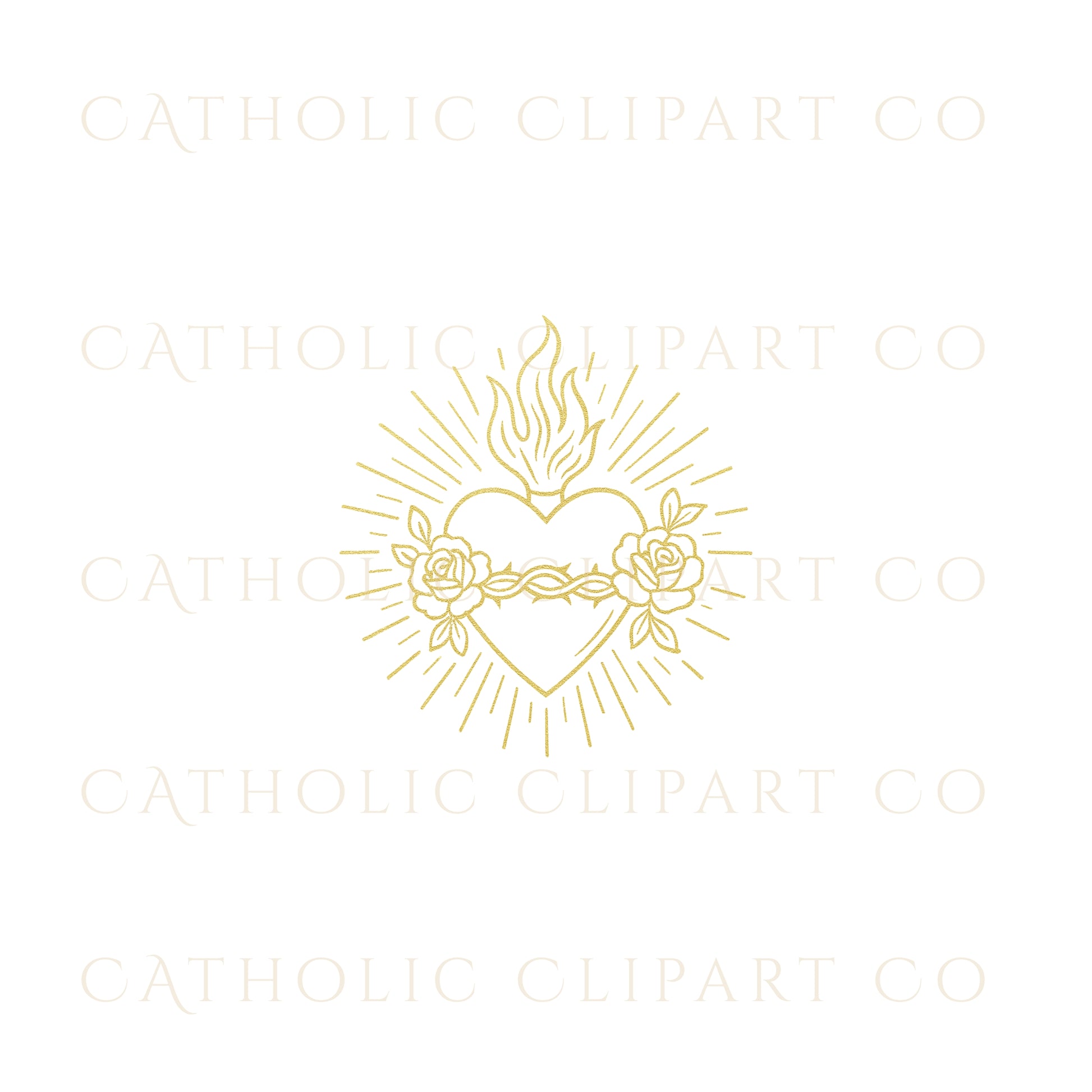 Catholic gold sacred heart clipart for wedding invitations and programs
