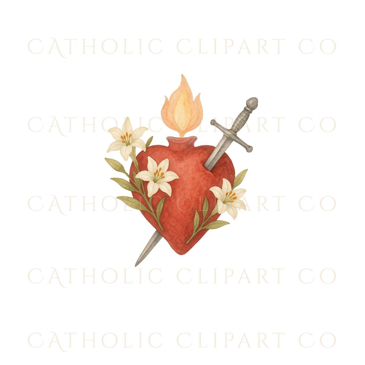Sacred Heart Clipart Bundle | Catholic Sacred Hearts PNG JPG | Christian Watercolor Clip Art Set | Commercial Use Religious Clipart