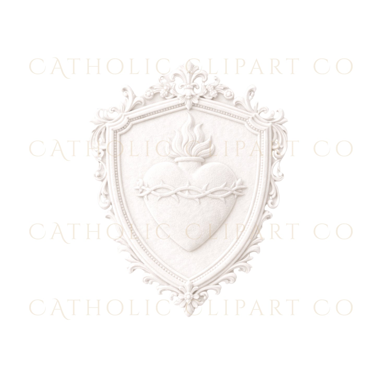 Sacred Heart with cross embossed Catholic emblem / Sagrado Corazón con cruz en relieve emblema católico
