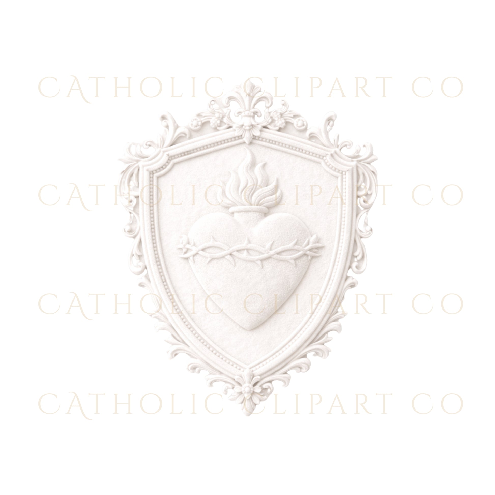 Sacred Heart with cross embossed Catholic emblem / Sagrado Corazón con cruz en relieve emblema católico