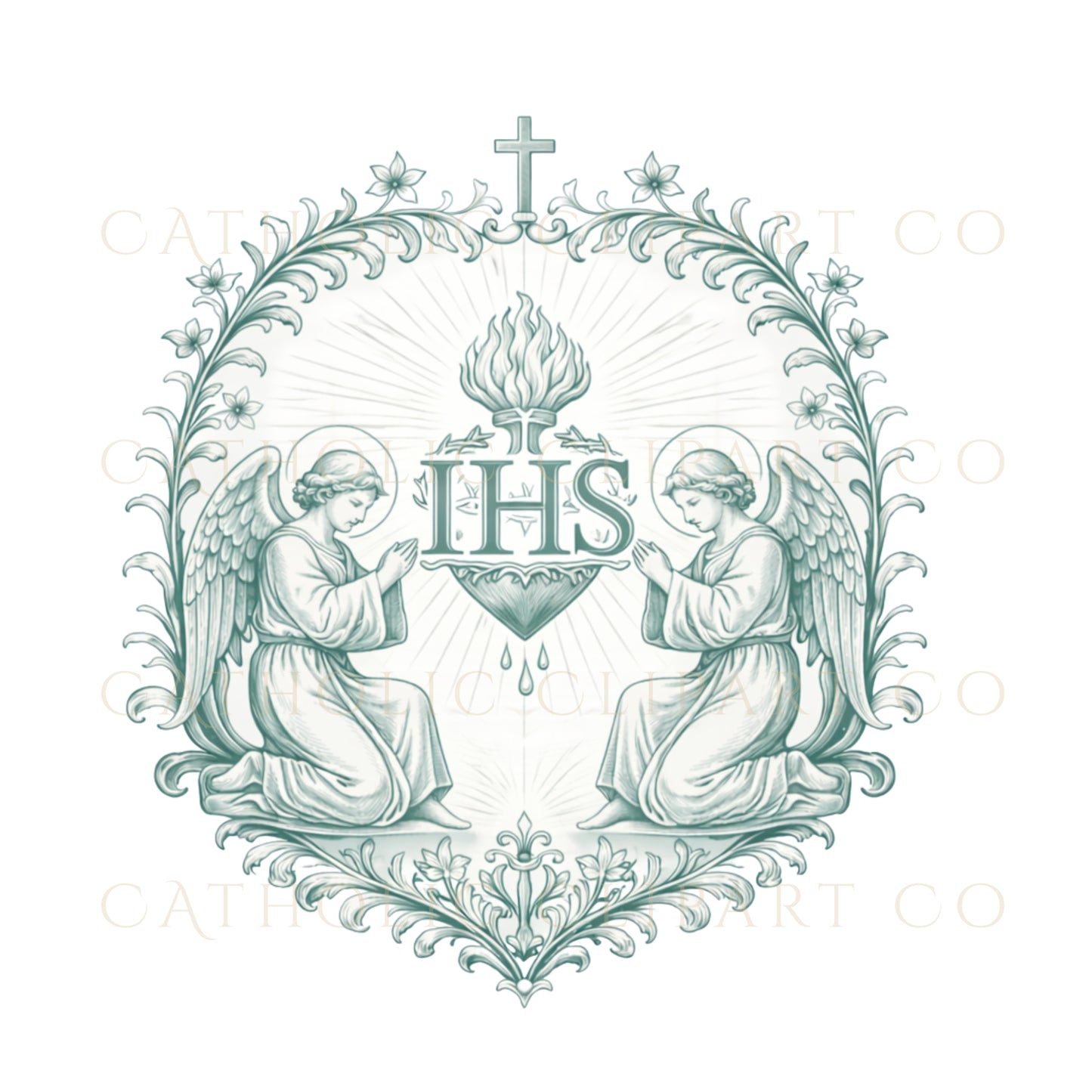 Catholic Clipart Bundle PNG | Sacred Heart IHS Virgin Mary St Joseph Catholic Symbols | Church Crest Graphics for Wedding Invitations