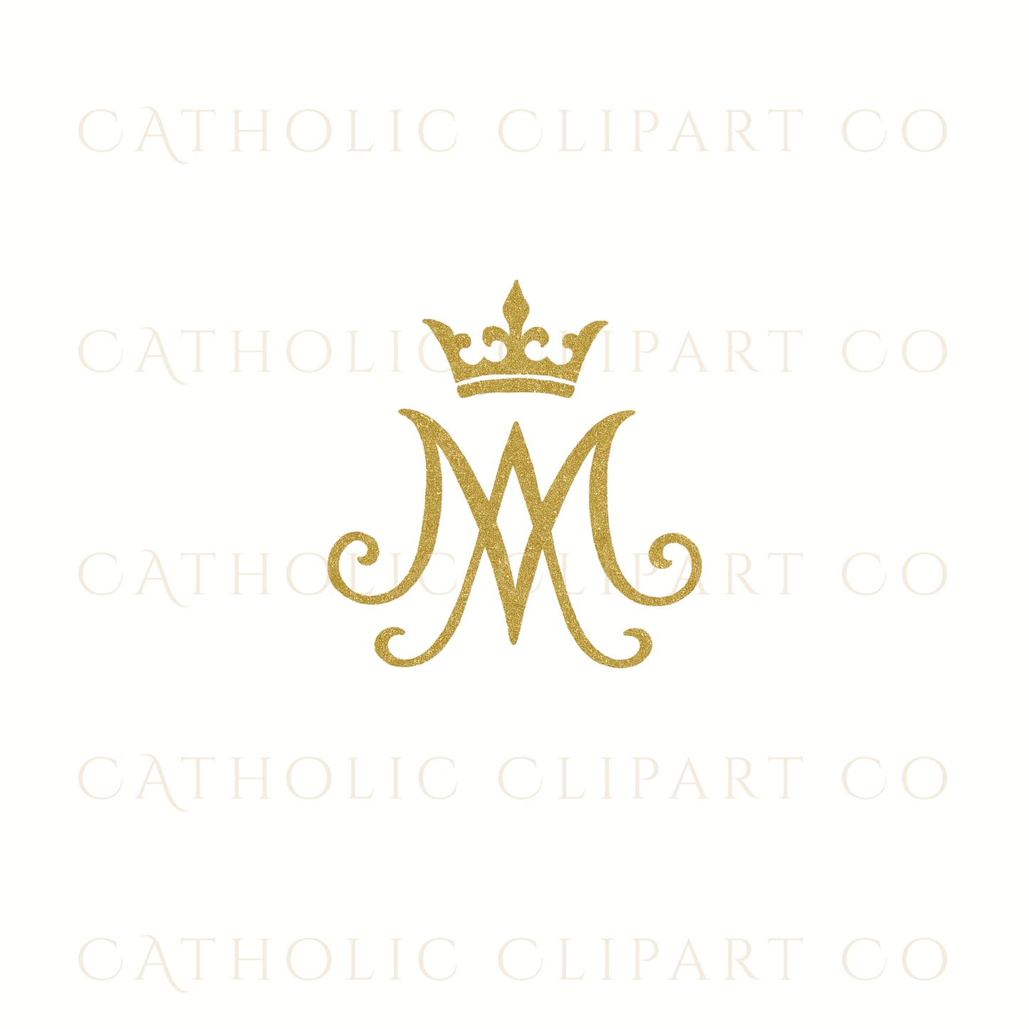 Auspice of Mary Clipart Pack, Gold Marian Monogram PNG, Catholic Symbol Clipart, Ave Maria Logo, Vintage Holy Card Elements, Christian Art