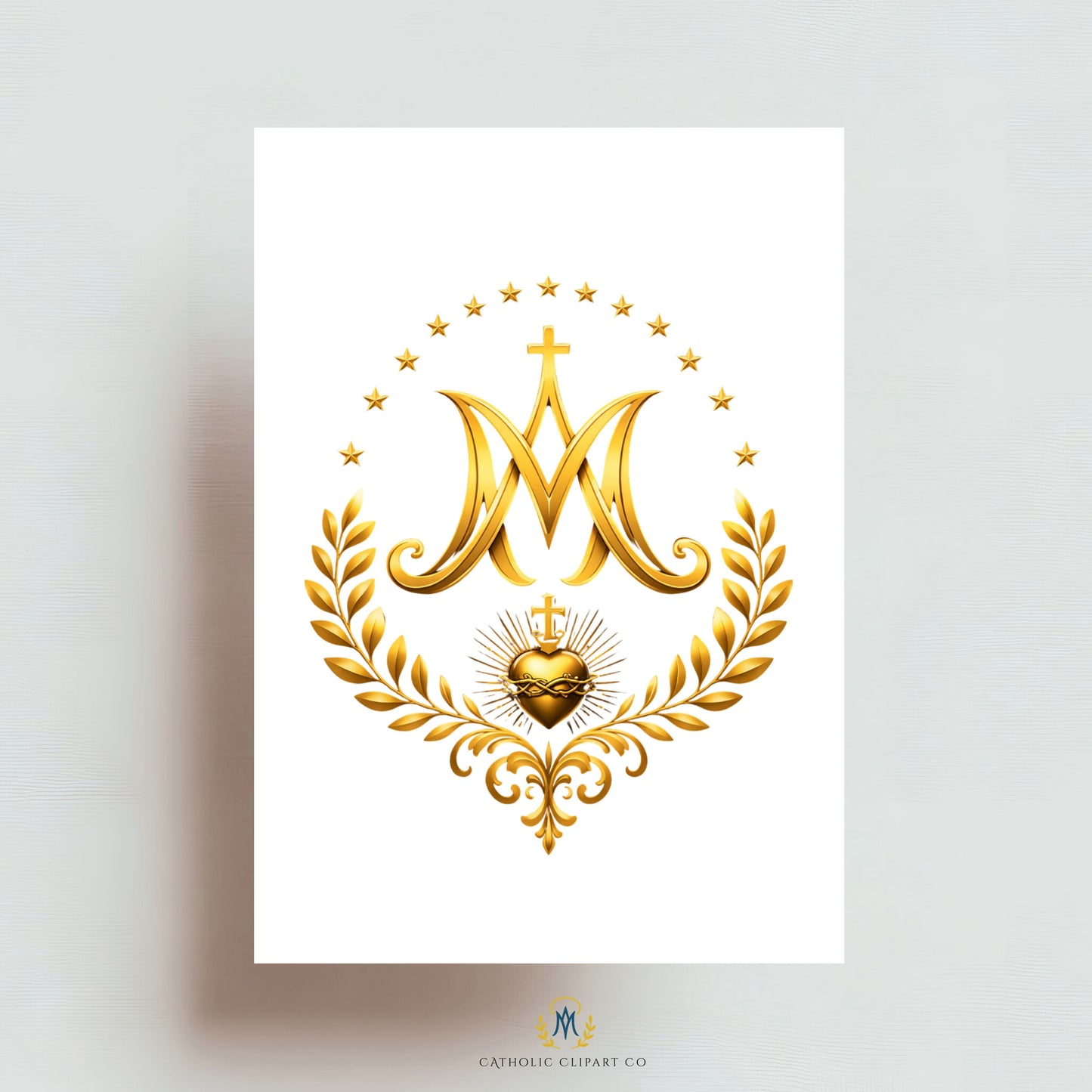 Auspice of Mary Clipart | Gold Marian Auspice Emblem | Floral Virgin Mary Monogram PNG | Catholic Commercial Use