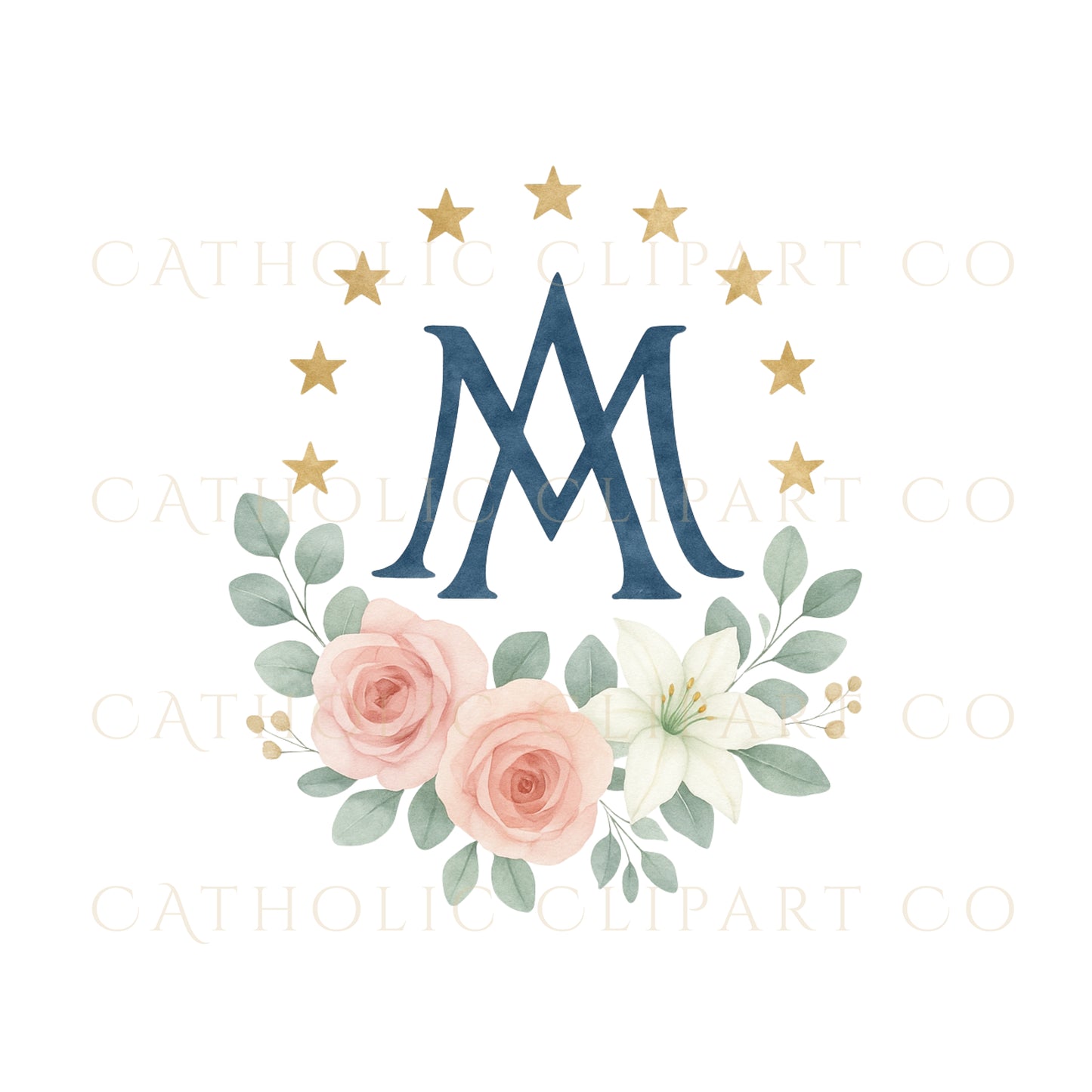 Marian Auspice Clip Art Set of 3 – Catholic Floral Symbol of Mary – PNG  JPG – Catholic Planner Clipart, Printable Religious Art