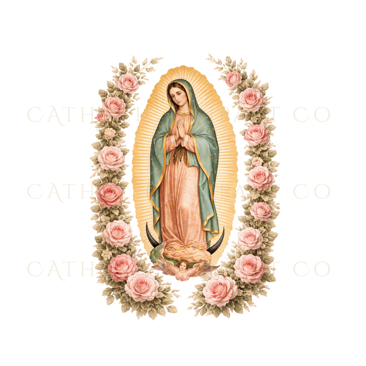 Guadalupe Clipart Pink Roses, Our Lady of Guadalupe Catholic Floral PNG, Virgin Mary Religious Wedding Baptism Art, 4 Images