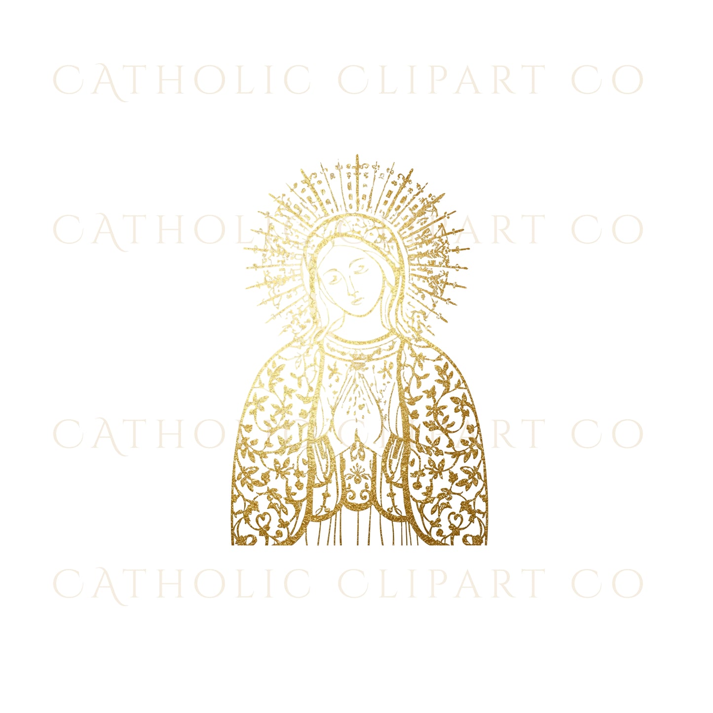Virgin Mary Clipart PNG Bundle, Gold Catholic Mary Clipart, Our Lady Marian Images, Religious Christian Graphics