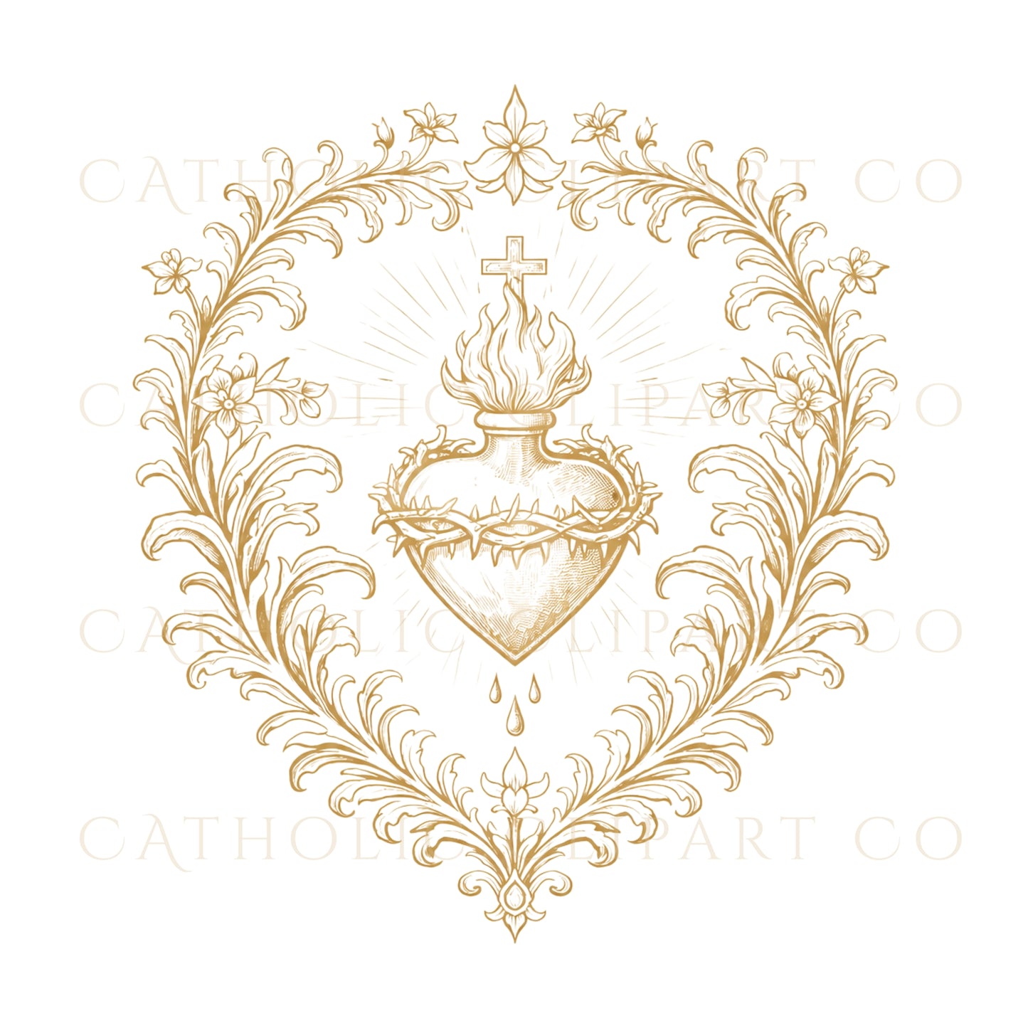 Ornate religious Sacred Heart clipart bundle with transparent background