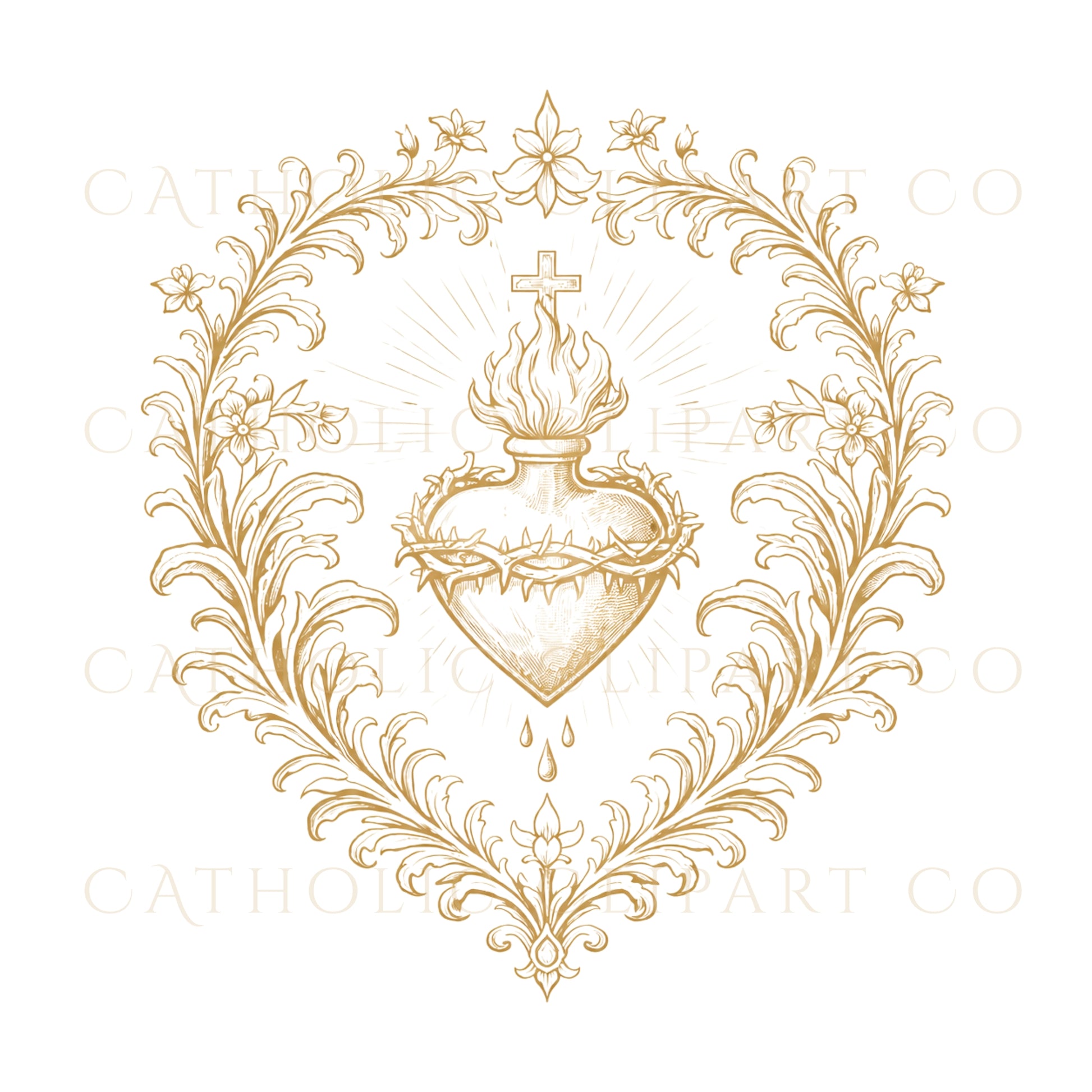 Ornate religious Sacred Heart clipart bundle with transparent background