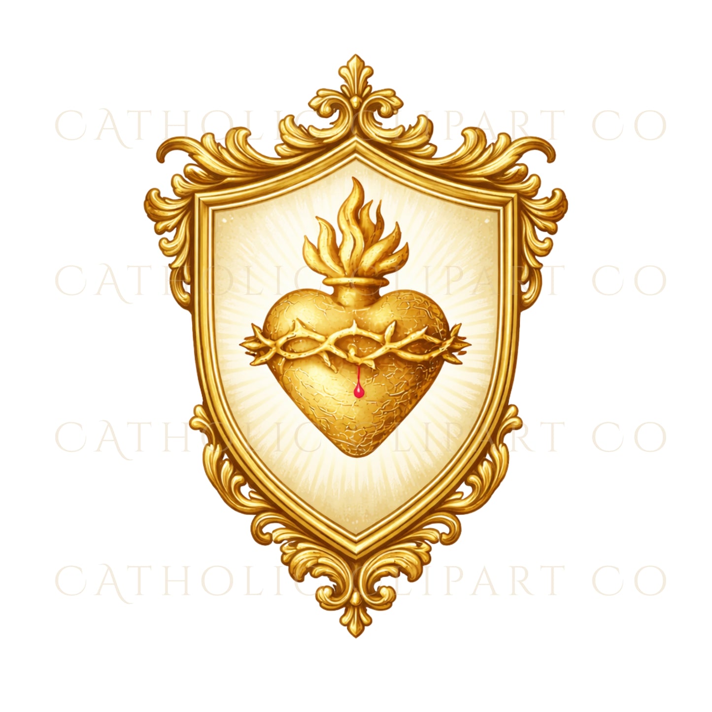 Cream wax seal Sacred Heart PNG for religious stationery – Sello de cera color crema del Sagrado Corazón para papelería religiosa