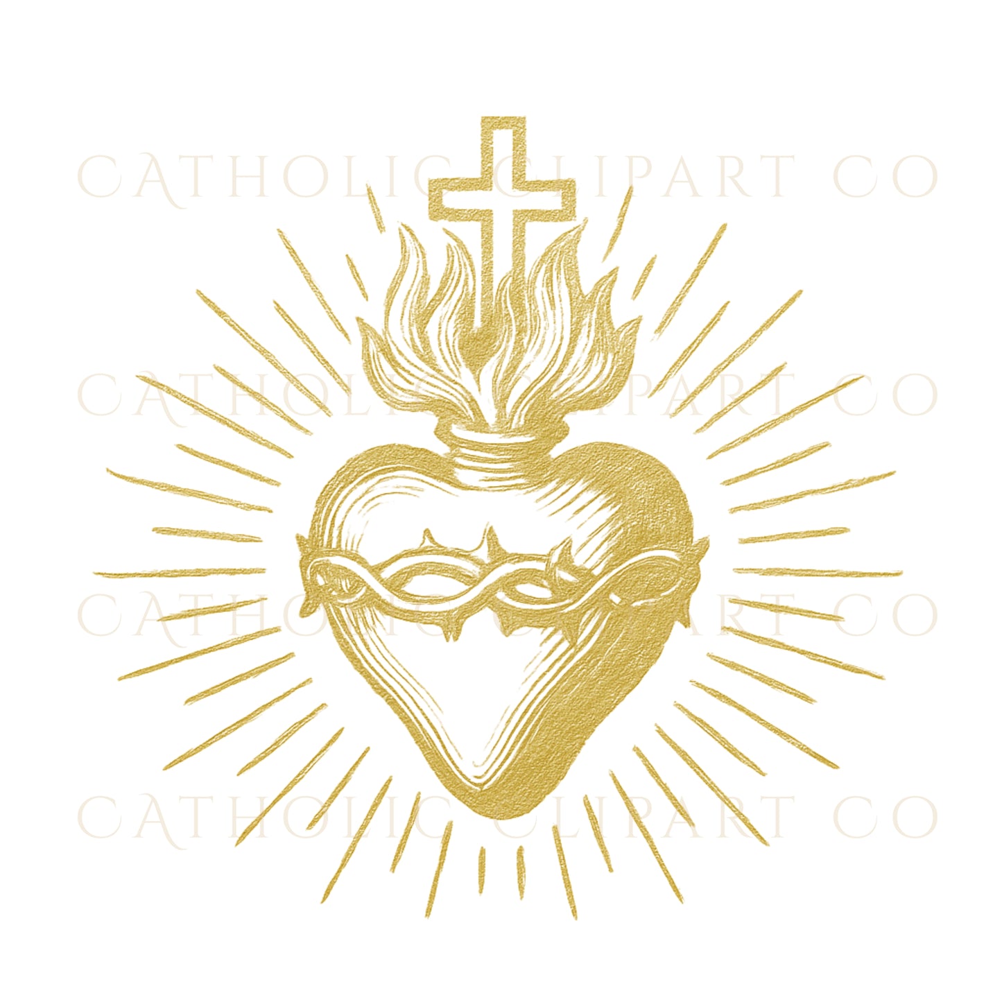 Sacred Hearts of Jesus Mary Joseph PNG | Immaculate Heart & St Joseph Catholic Clipart | Gold Religious art for Commercial Use
