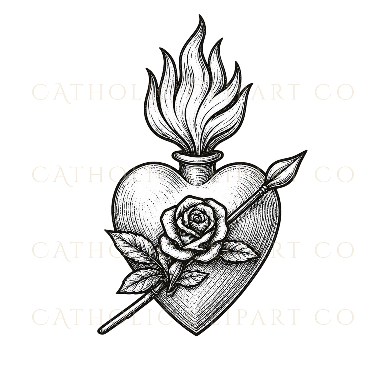 Sacred Heart Clipart PNG Bundle, Vintage Catholic Engravings, Religious Graphics, Commercial Use