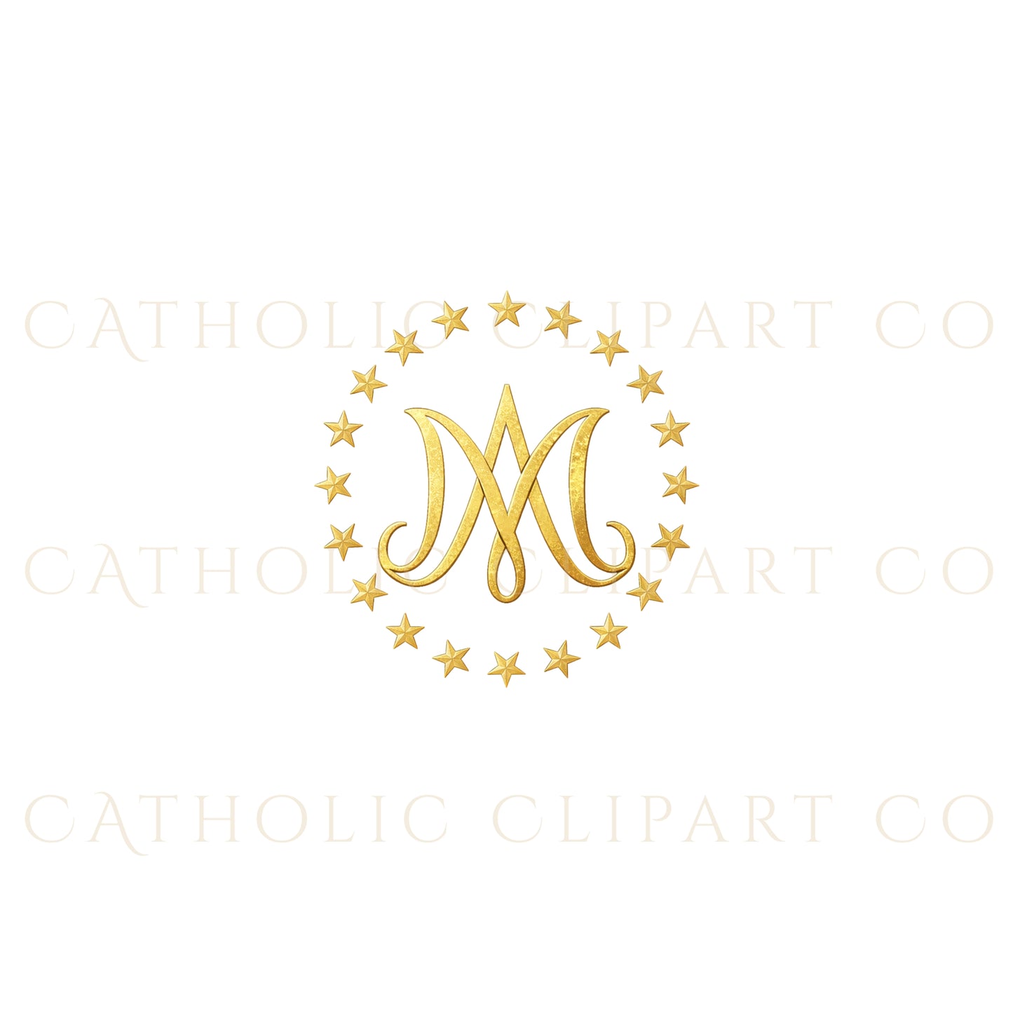 Marian Crest Clipart Set | Gold Marian M Monogram, Catholic Frame & Halo Symbols, Virgin Mary PNG