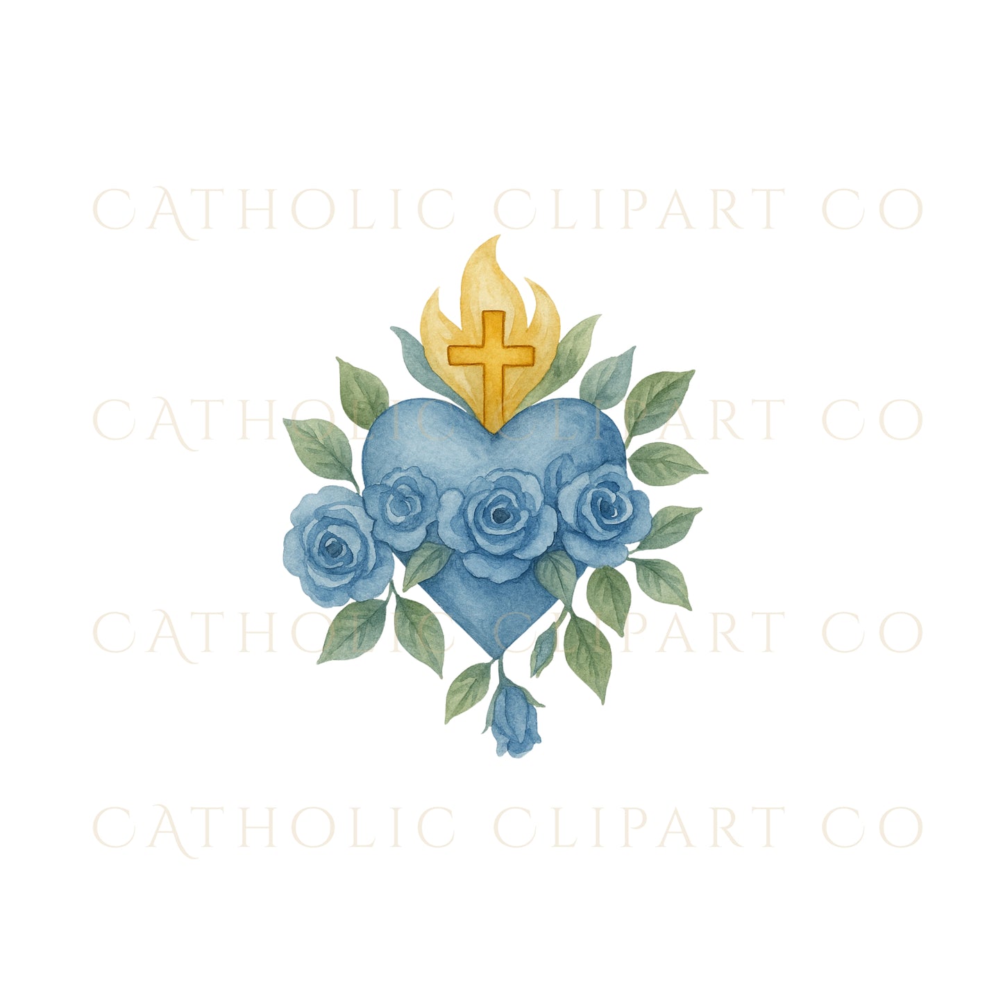 Blue Sacred Heart Clipart Bundle | Catholic Watercolor PNG | Immaculate Heart & Sacred Heart Illustrations | Christian Art