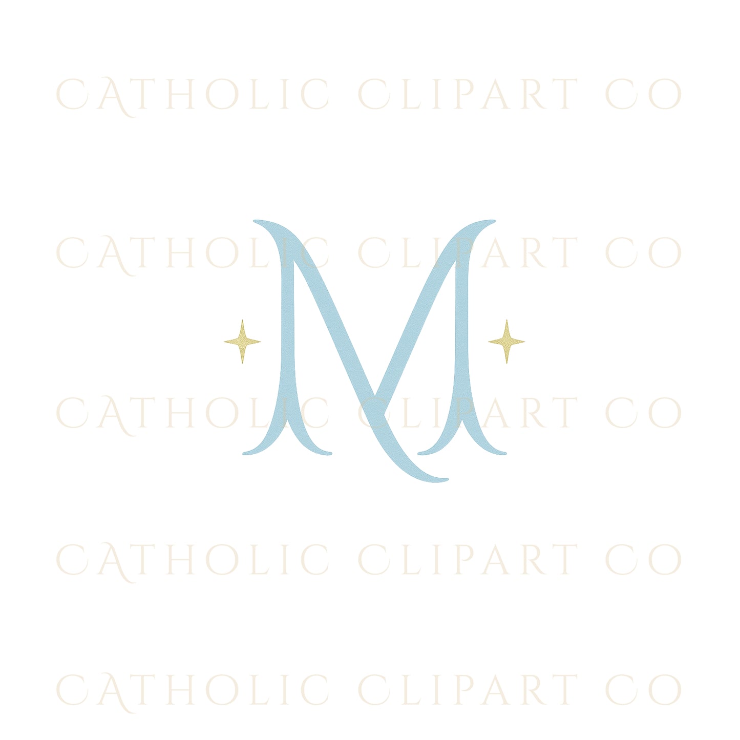 Catholic Marian Clipart PNG Bundle, Blue & Gold Marian Symbols, Virgin Mary Monogram M, Immaculate Heart, 12 Star Halo Set