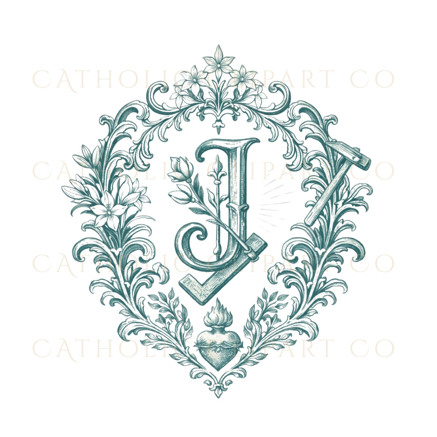 St Joseph Clipart PNG | Catholic Crest & Monogram Emblem | Lily and Carpenter Tools Logo for Parish Branding | Commercial Use