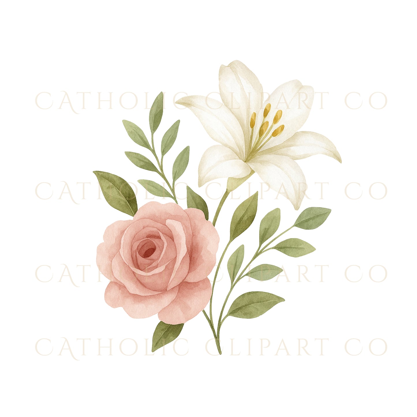 Marian Auspice Clip Art Set of 3 – Catholic Floral Symbol of Mary – PNG  JPG – Catholic Planner Clipart, Printable Religious Art