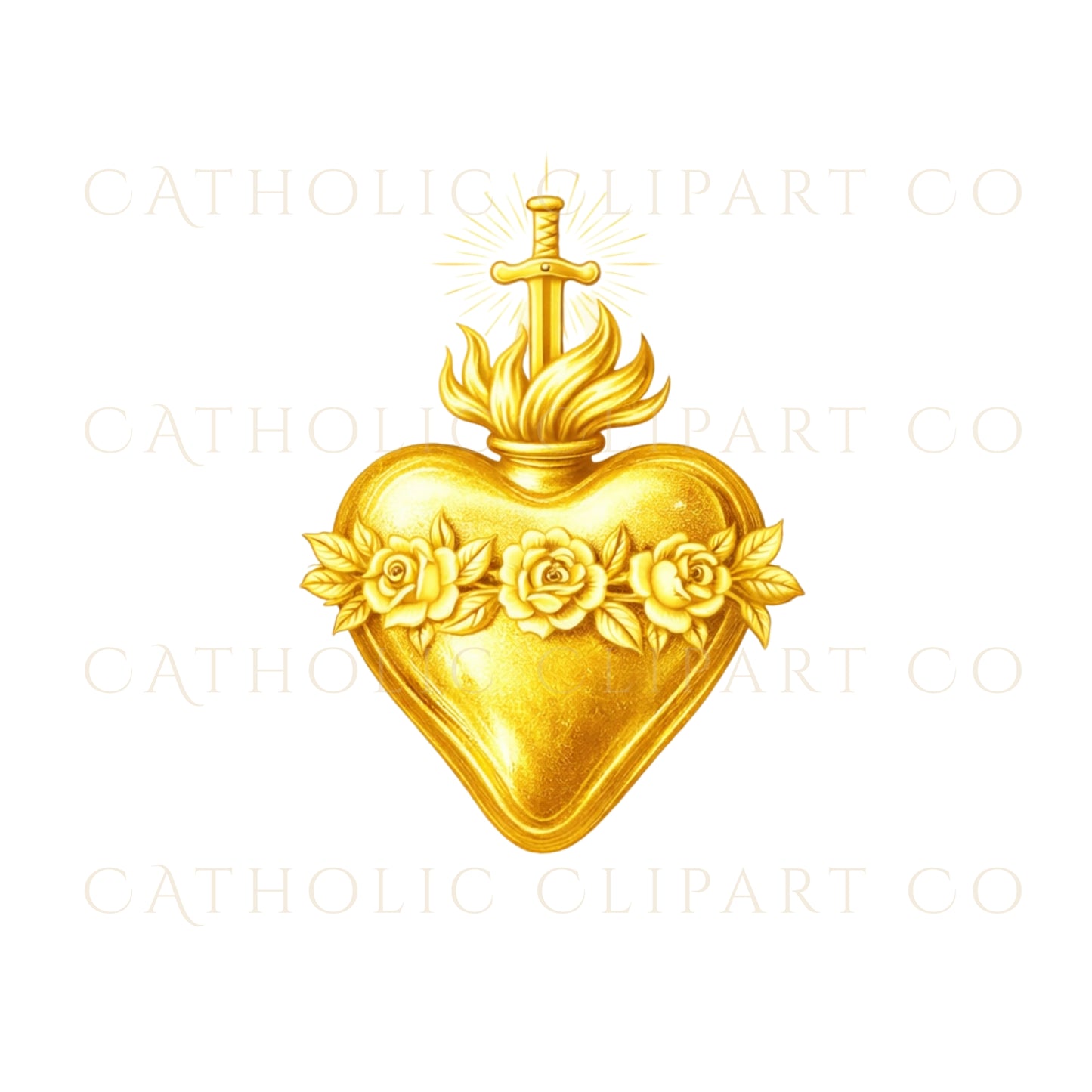 Sacred Hearts of Jesus Mary Joseph Clipart PNG | Gold Catholic Crest Designs for Wedding Invitations & Parish Logos