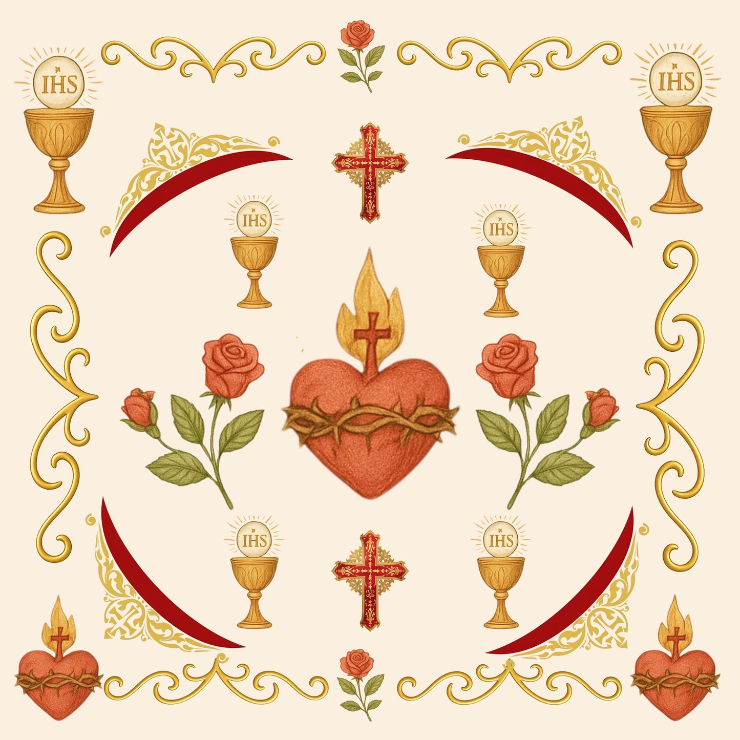 Catholic Digital Paper Bundle | Sacred Heart Eucharist Vintage Design | 12x12 Non-Seamless Religious Scrapbook Paper Set