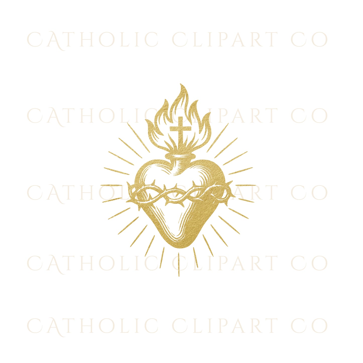 Gold Sacred Hearts Clipart Bundle, Sacred Heart of Jesus & Immaculate Heart of Mary, Catholic Gold Foil PNG JPG Set